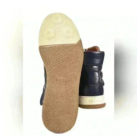 2018 BALLY Navy Blue Calfskin Leather Odar Padded High Top Sneaker  9D Italy - Picture 4 of 7